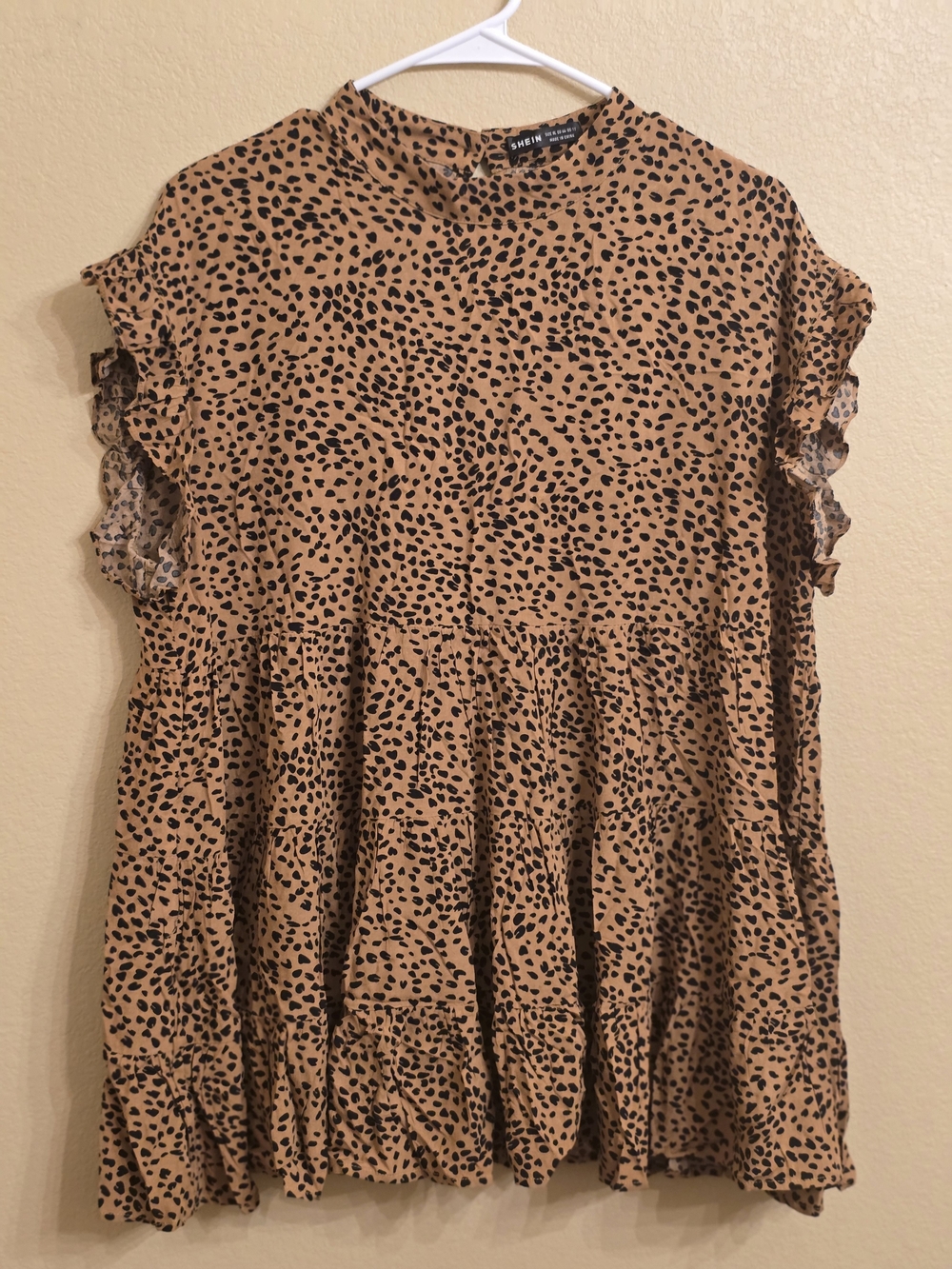Shein Ruffled Leopard Print Tunic - Tan & Black Size XL